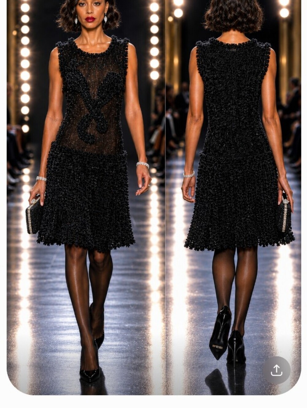 LEON MAX LIMITED EDITION BLACK M L RAISED SOUTACHE CHENILLE SILK FIT FLARE DRESS - Picture 3 of 15